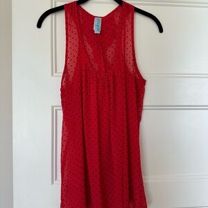 Red Sleeveless Polka Dot Blouse